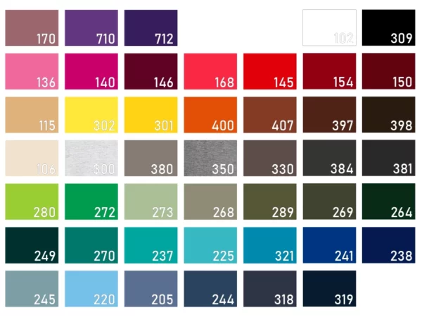 Nuancier de couleur avec leur références (numéro).